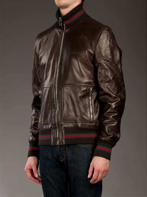 gucci tan leather jacket|Gucci leather jacket men's.